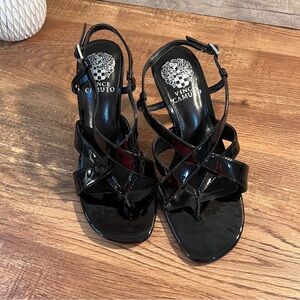 Vince Camuto Black Patent Strappy Heels Sandals Size 7